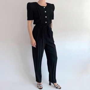 Vintage 90’s minimal black breezy short sleeved jump suit with pockets
